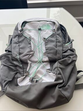 The North Face Gray Backpack with Mint Accents